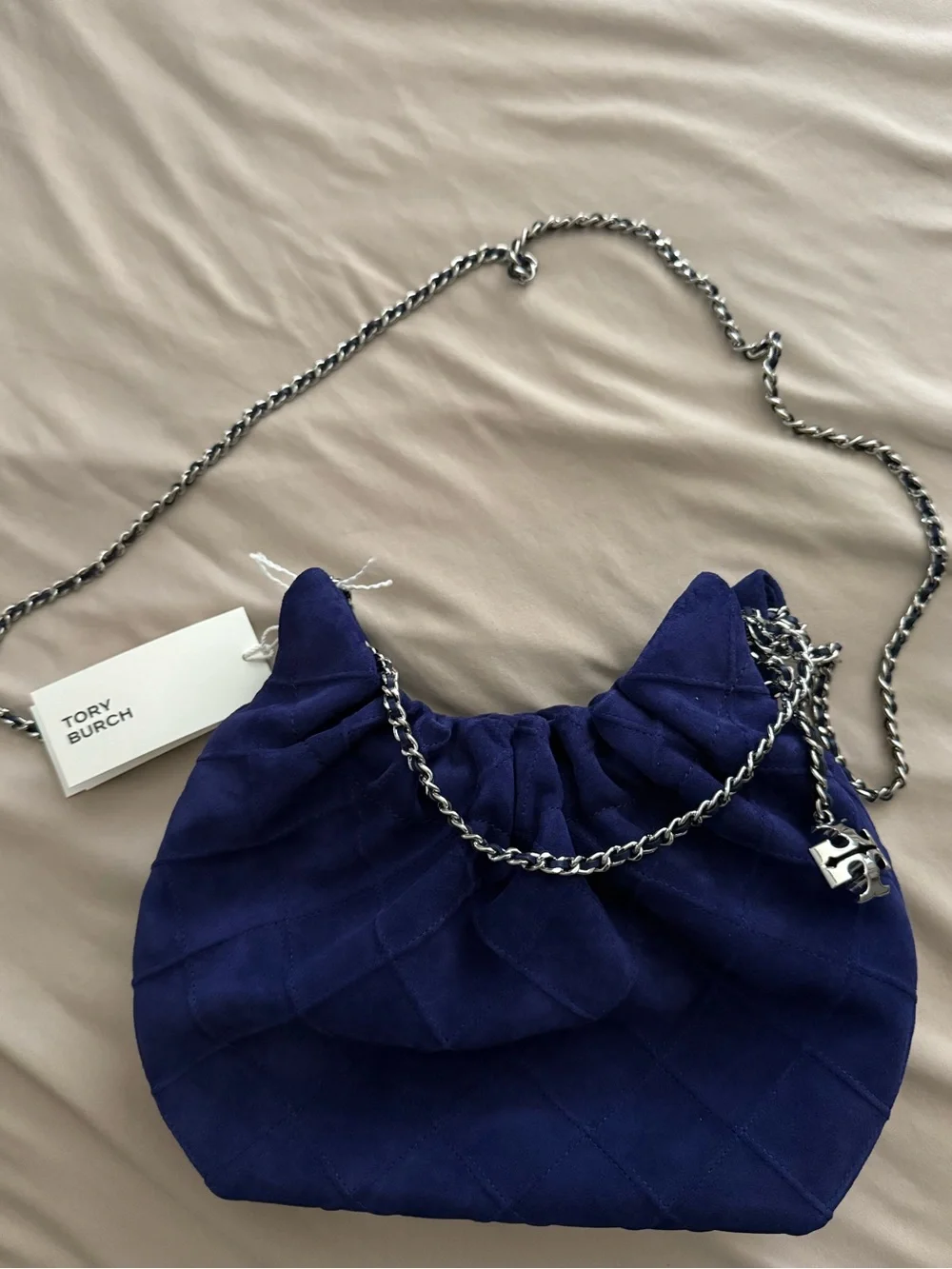 Tory Burch Mini Fleming hobo bag in Ballpoint Navy Blue